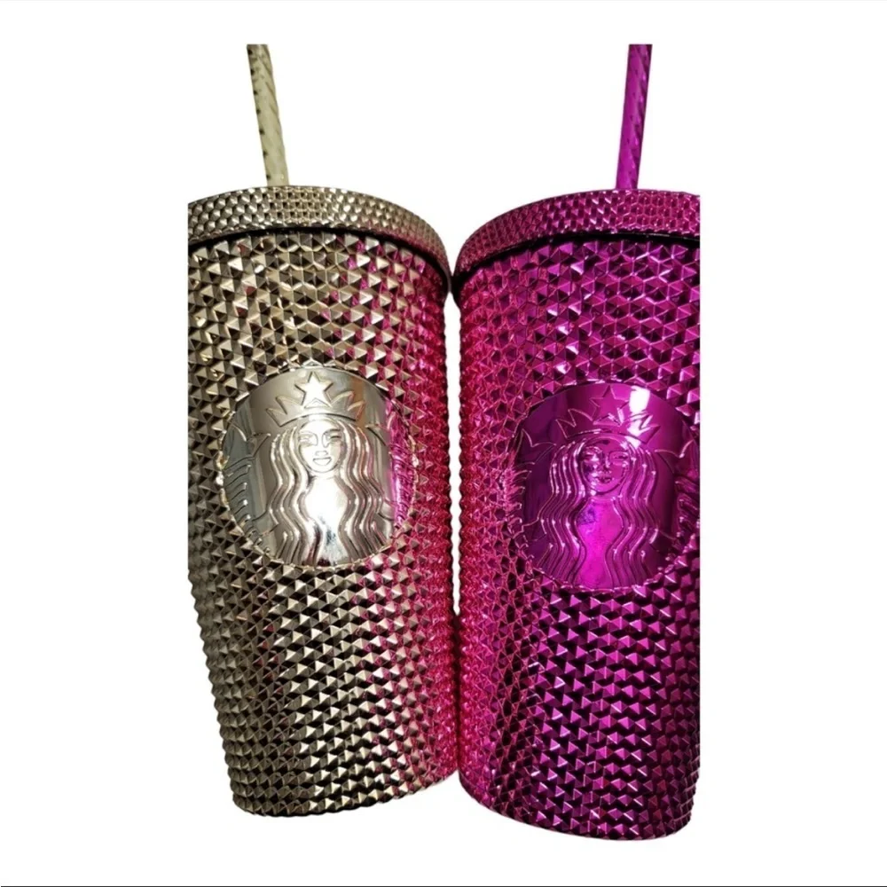 Starbucks Limited Edition Metallic Chrome Set 2 Tumblers Gold & Pink NEW